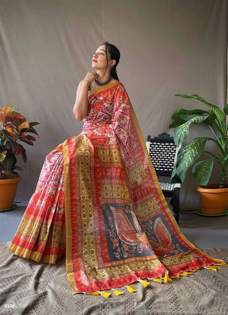 Contessa Multicolored Kalamkari Printed Saree