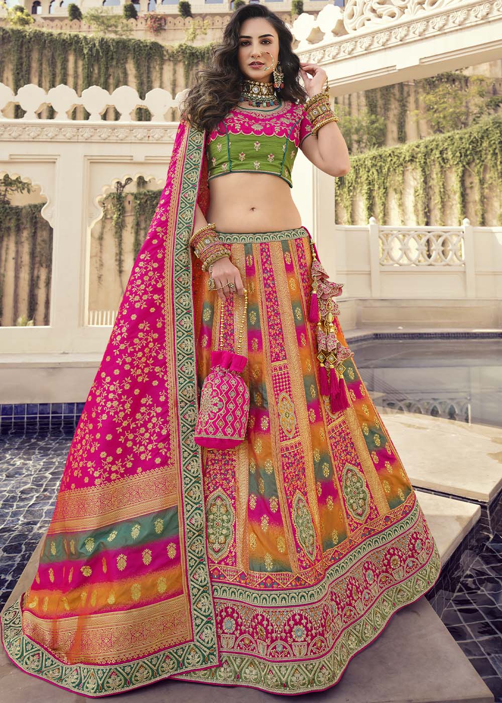 Buy MySilkLove Multi Colour Banarasi Silk Lehenga Choli Online