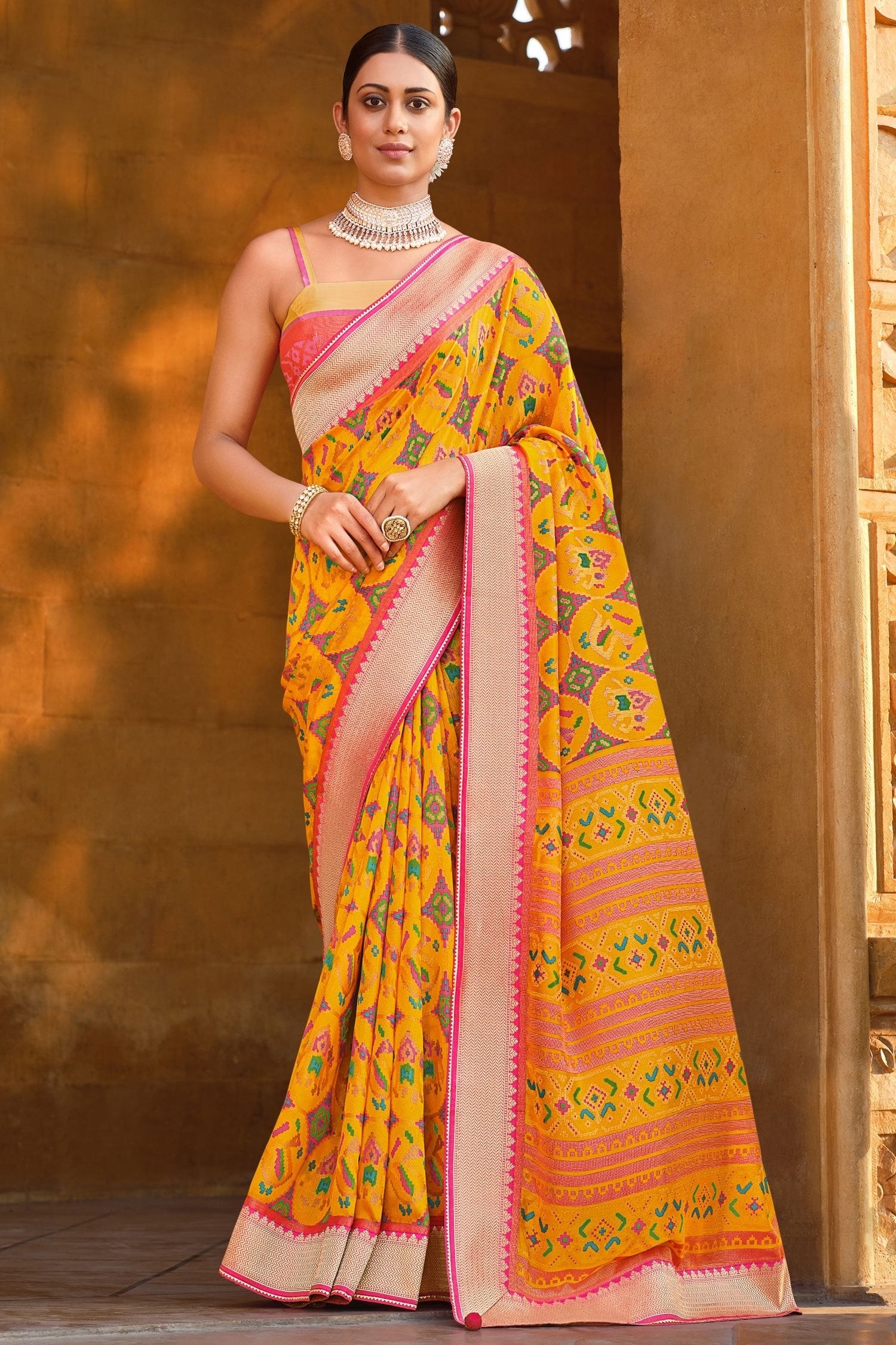 Buy MySilkLove Buttercup Yellow Brasso Patola Printed Saree Online