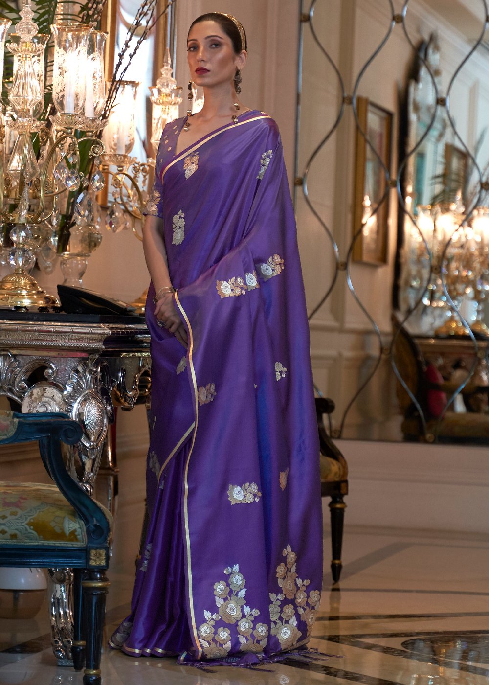 Buy MySilkLove Jacarta Purple Zari Woven Banarasi Silk saree Online