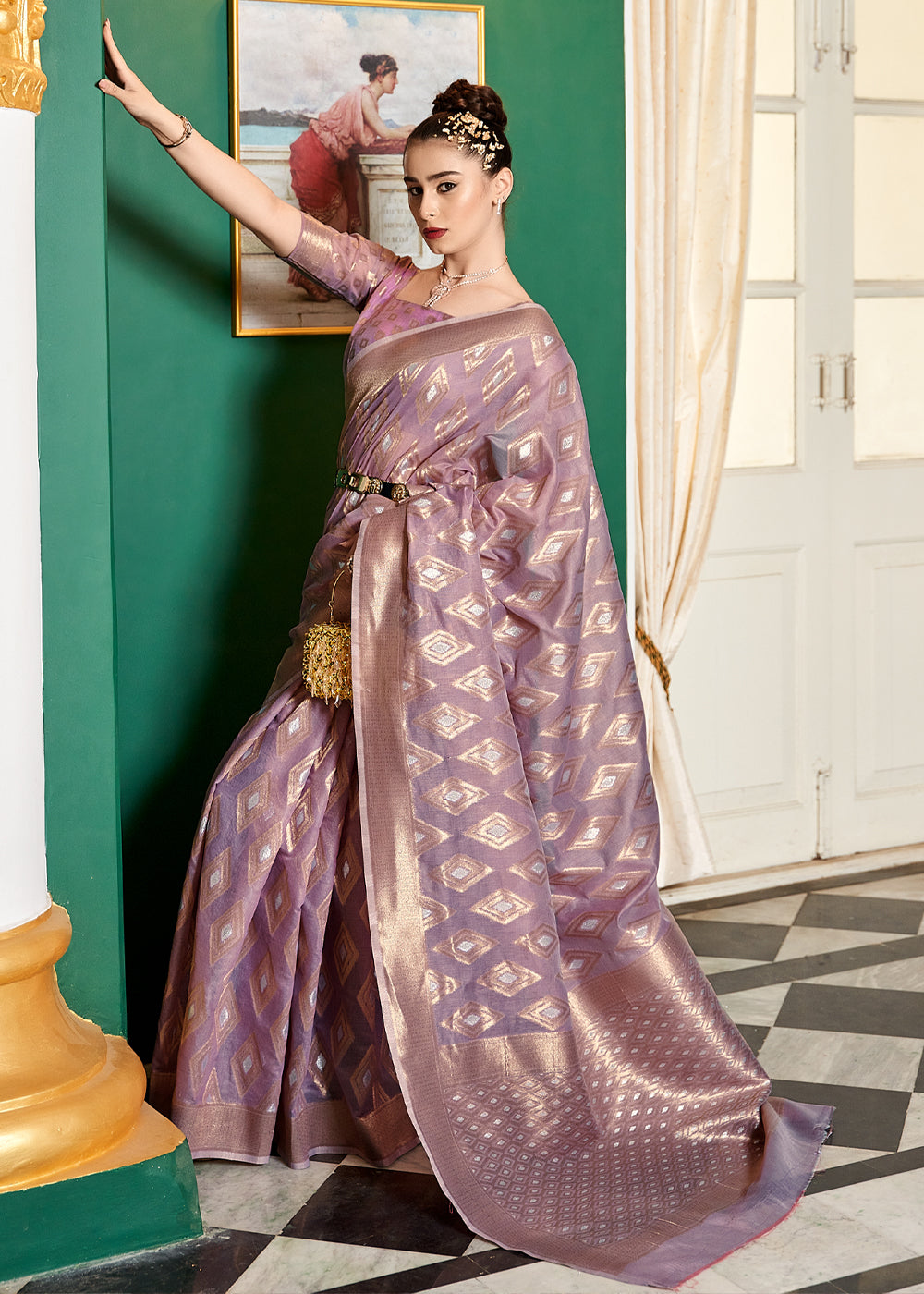 Buy MySilkLove Blossom Purple Woven Banarasi Cotton Modal Silk Saree Online