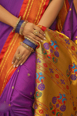 Violet Purple and Red Zari Woven Paithani Saree