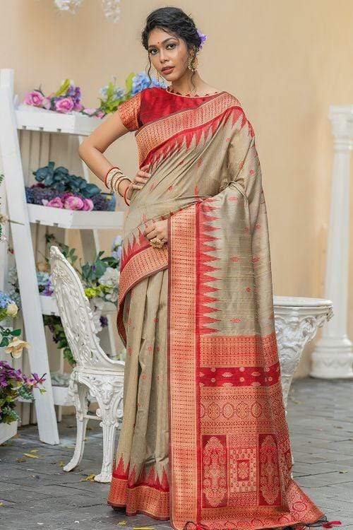 Buy MySilkLove Mongoose Golden brown Banarasi Raw silk Saree Online