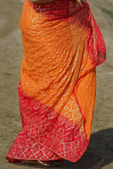 Jaffa Orange and Red Bandhani Saree