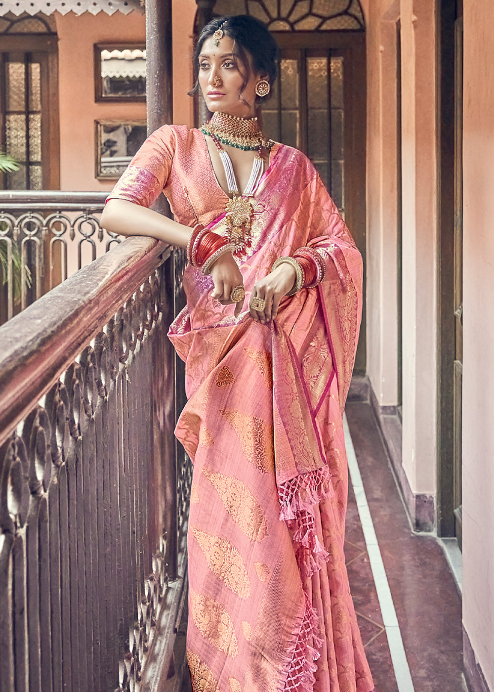 MySilkLove Cosmos Pink Woven Banarasi Silk Saree