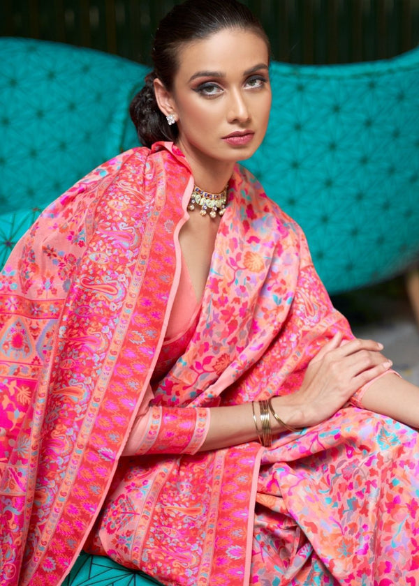 Mandy Pink Banarasi Jamawar Woven Silk Saree