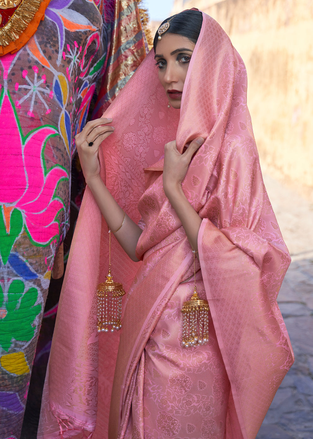 MySilkLove Carissma Pink Kanjivaram Woven Silk Saree