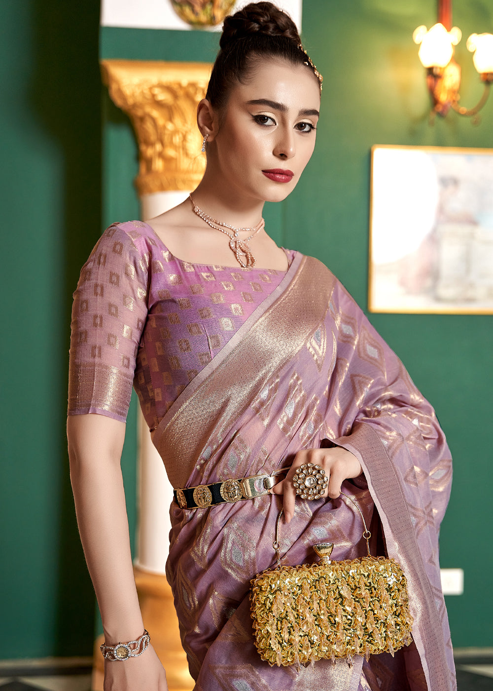 Buy MySilkLove Blossom Purple Woven Banarasi Cotton Modal Silk Saree Online