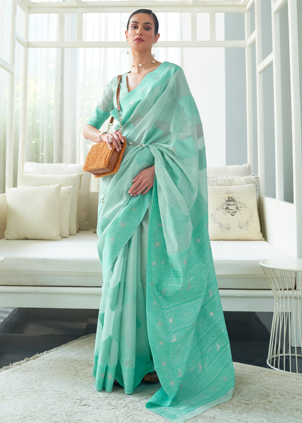 MySilkLove Riptide Blue Lucknowi Chikankari Woven Silk Saree