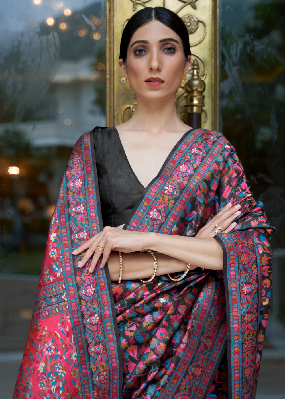 Buy MySilkLove Haiti Black Kashmiri Jamawar  Banarasi woven silk Saree Online