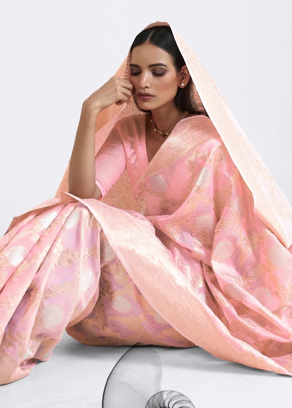 MySilkLove Careys Pink Zari Woven Linen Saree