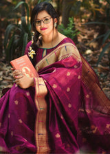 Solid Pink Purple Paithani Tussar Silk Saree