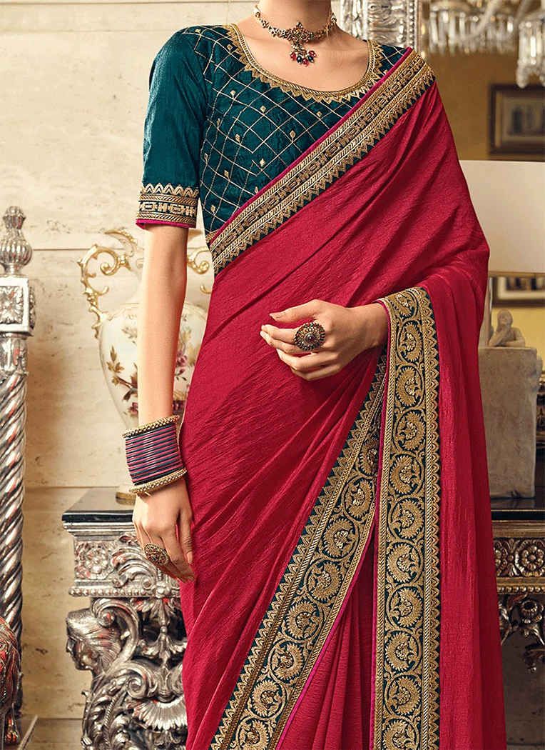 Buy MySilkLove Sweet Maroon and Blue Designer Silk Saree Online