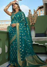 Tiber Blue Organza Silk Saree