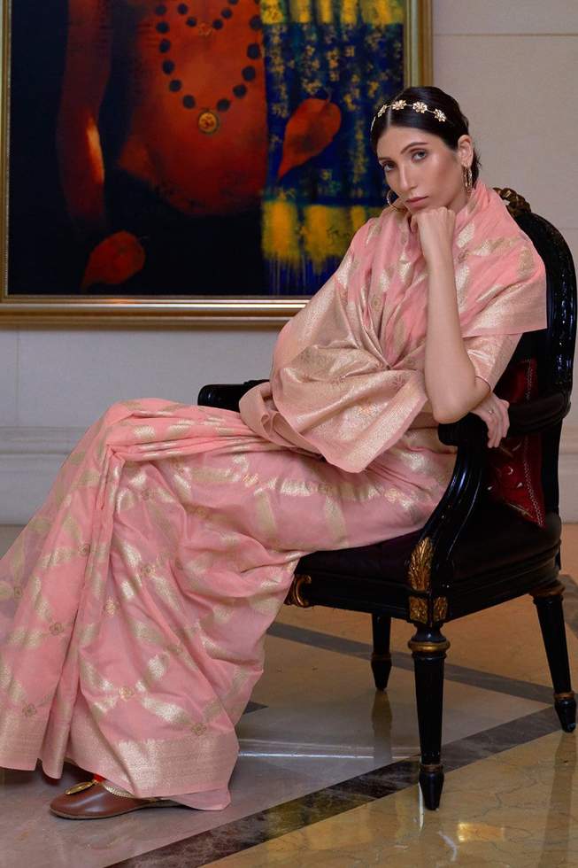 Oriental Pink Chanderi Banarasi Silk Saree