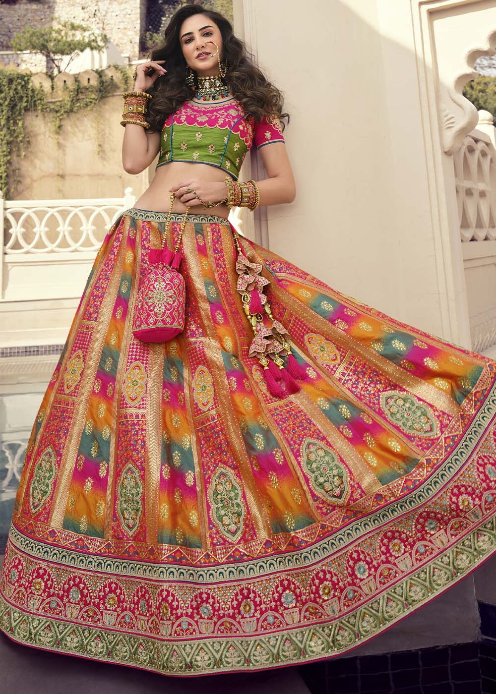 Buy MySilkLove Multi Colour Banarasi Silk Lehenga Choli Online