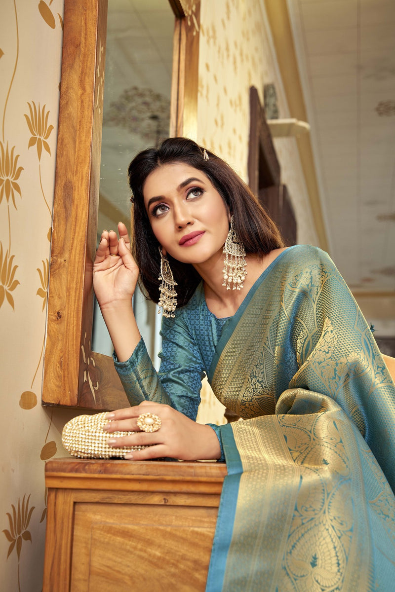 Mineral Green Zari Woven Kanjivaram Silk saree