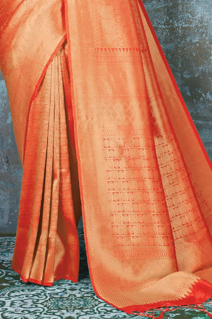 Monza Red Golden Woven Kanjivaram Saree