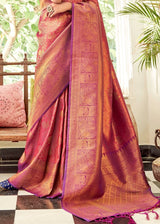 Chestnut Rose Purple Zari Woven Handloom Kanjivaram Silk Saree