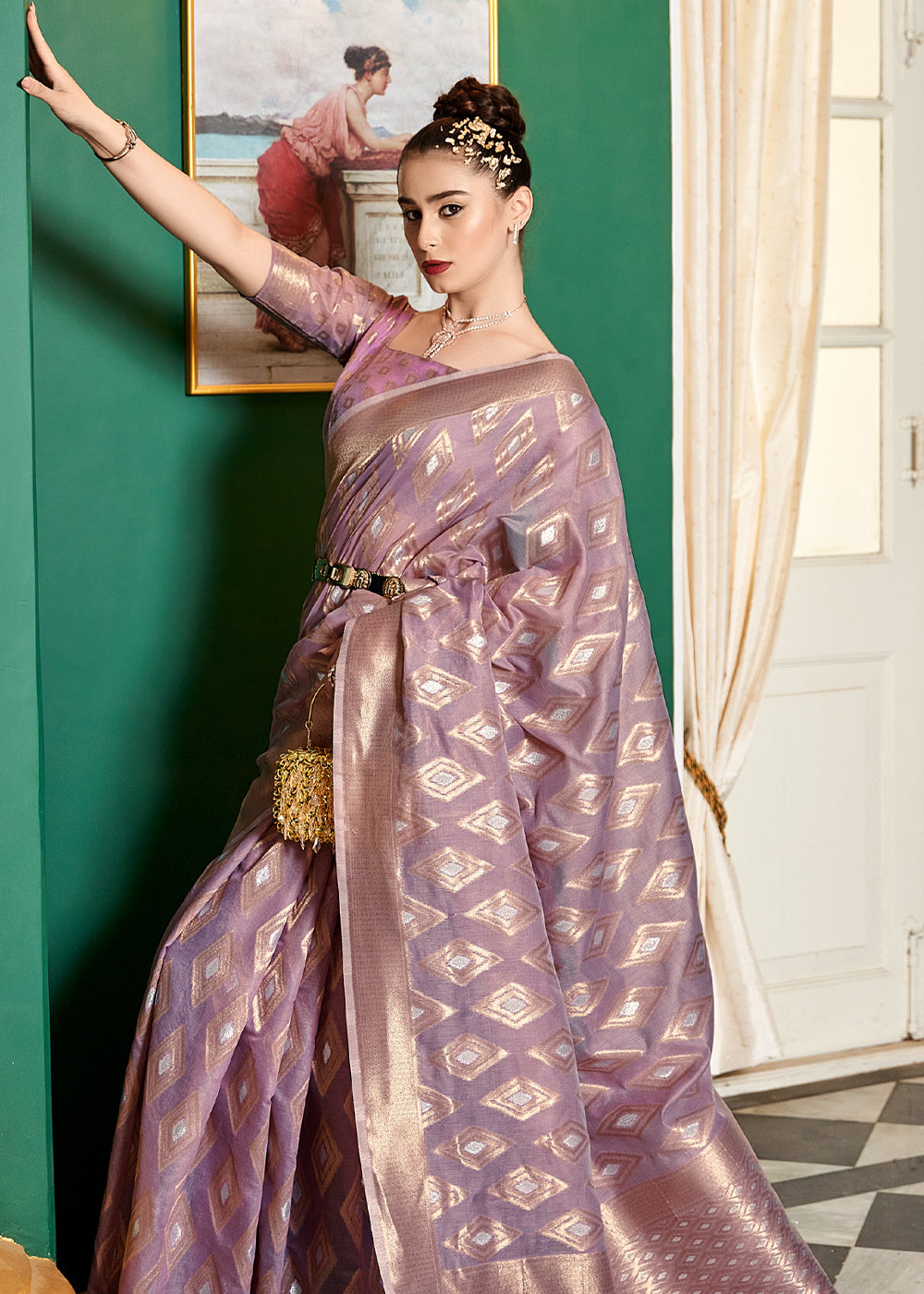 Buy MySilkLove Blossom Purple Woven Banarasi Cotton Modal Silk Saree Online