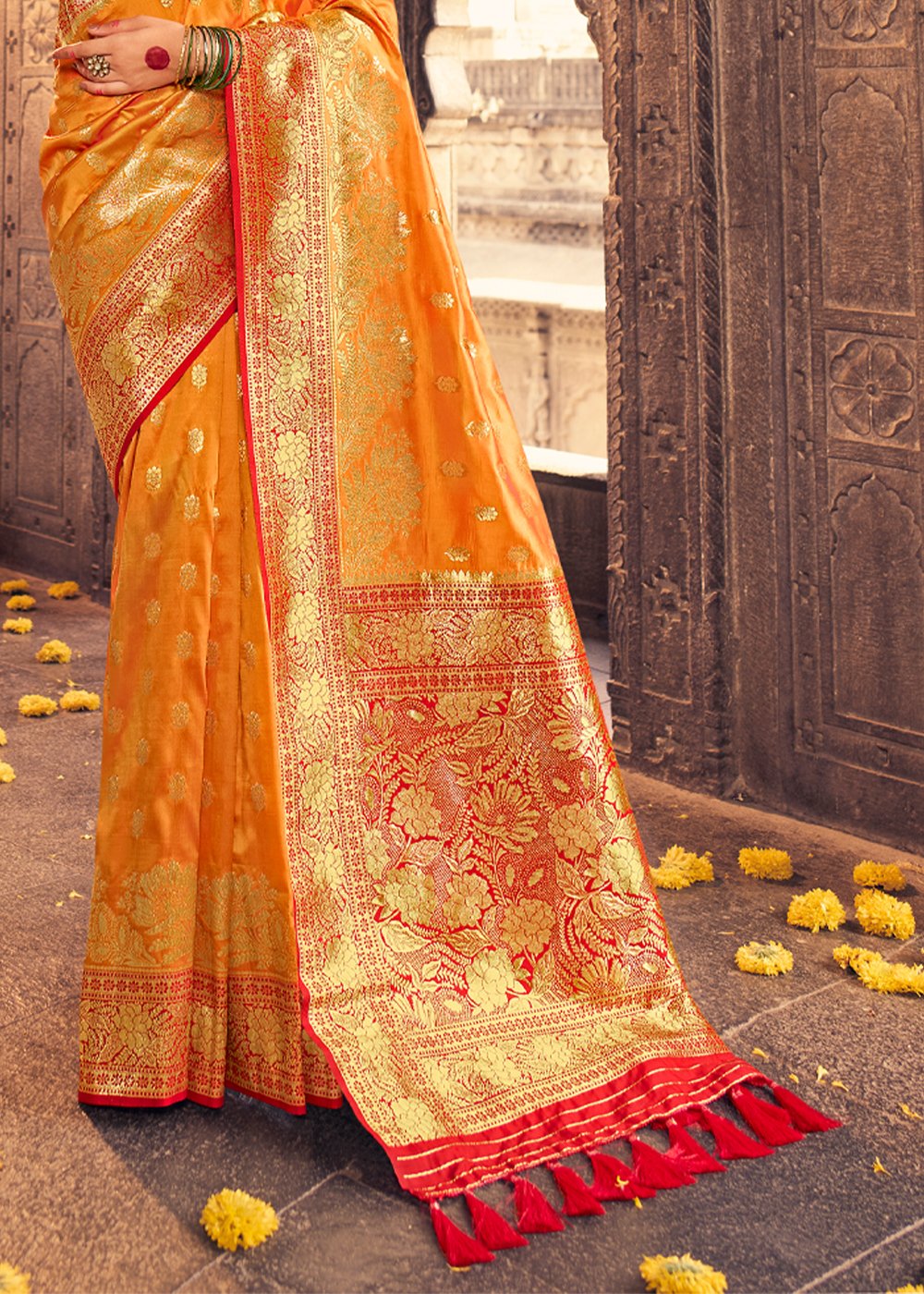 Buy MySilkLove Zest Yellow Zari Woven Banarasi saree Online