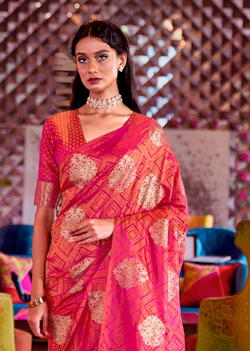 Elegant Rose Pearl Zari Woven Banarasi Saree