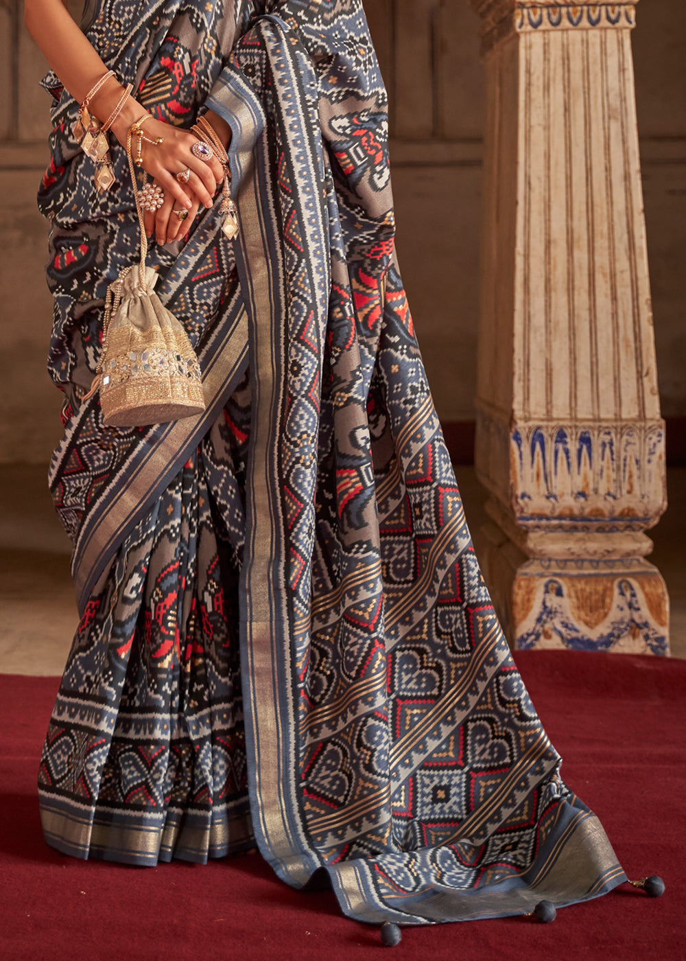 Buy MySilkLove Scorpion Grey Patola Silk Saree Online