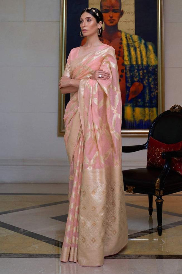 Oriental Pink Chanderi Banarasi Silk Saree