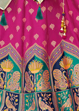 Crown Of Thorns Pink and Green Banarasi Silk Lehenga Choli