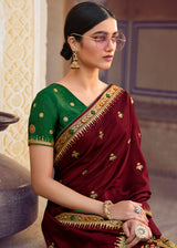 Heath Red Woven Banarasi Saree with Embroidery Work