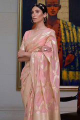 Oriental Pink Chanderi Banarasi Silk Saree