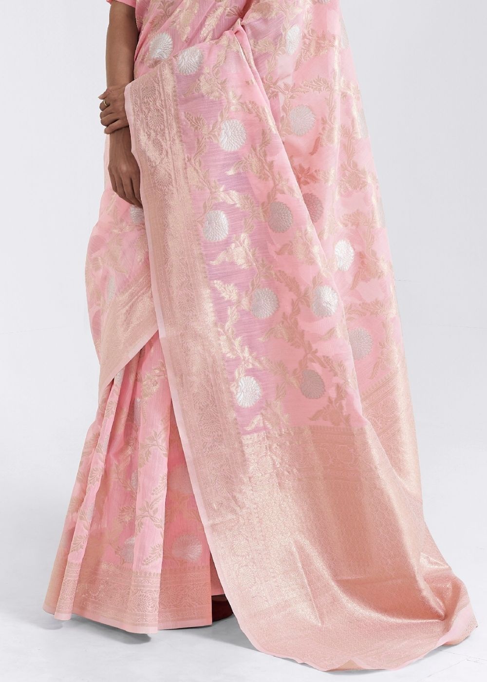 Buy MySilkLove Careys Pink Zari Woven Linen Saree Online