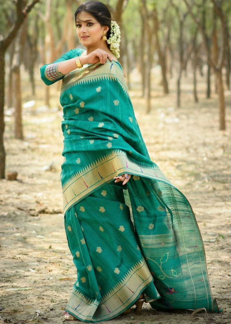 Wintergreen Paithani Tussar Silk Saree
