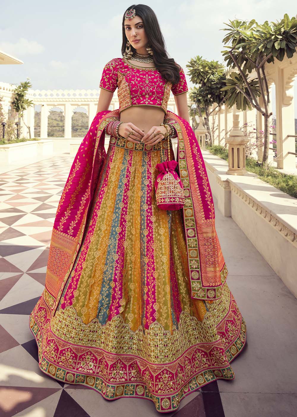 Buy MySilkLove Equator Multi Colour Banarasi Silk Lehenga Choli Online