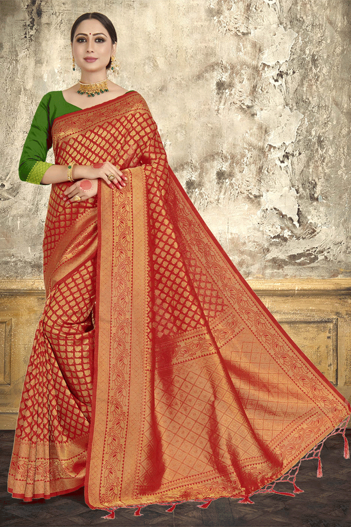 Buy Bridal Red Zari Woven Kanjivaram Silk Saree Online MySilkLove