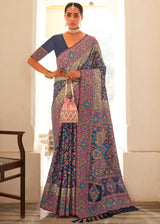 Rainy Blue Woven Banarasi Jamewar Kashmiri Silk Saree