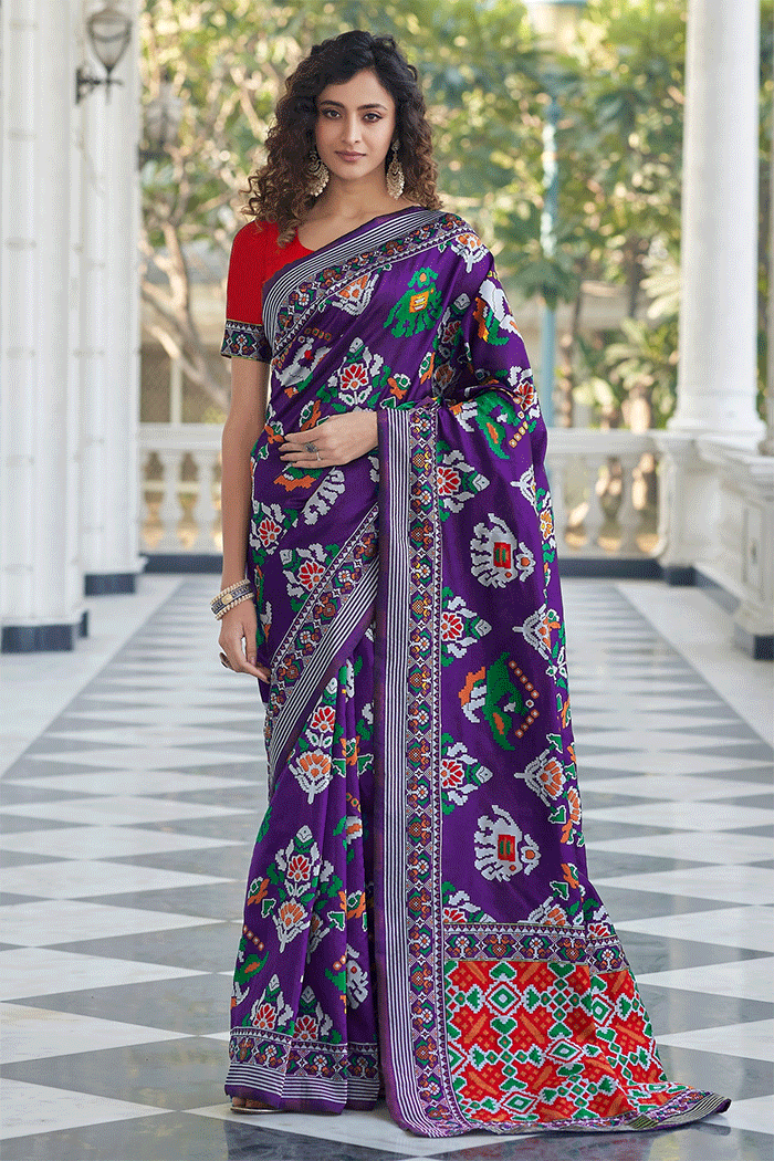 Buy MySilkLove Grape Purple and Red Woven Patola Saree Online