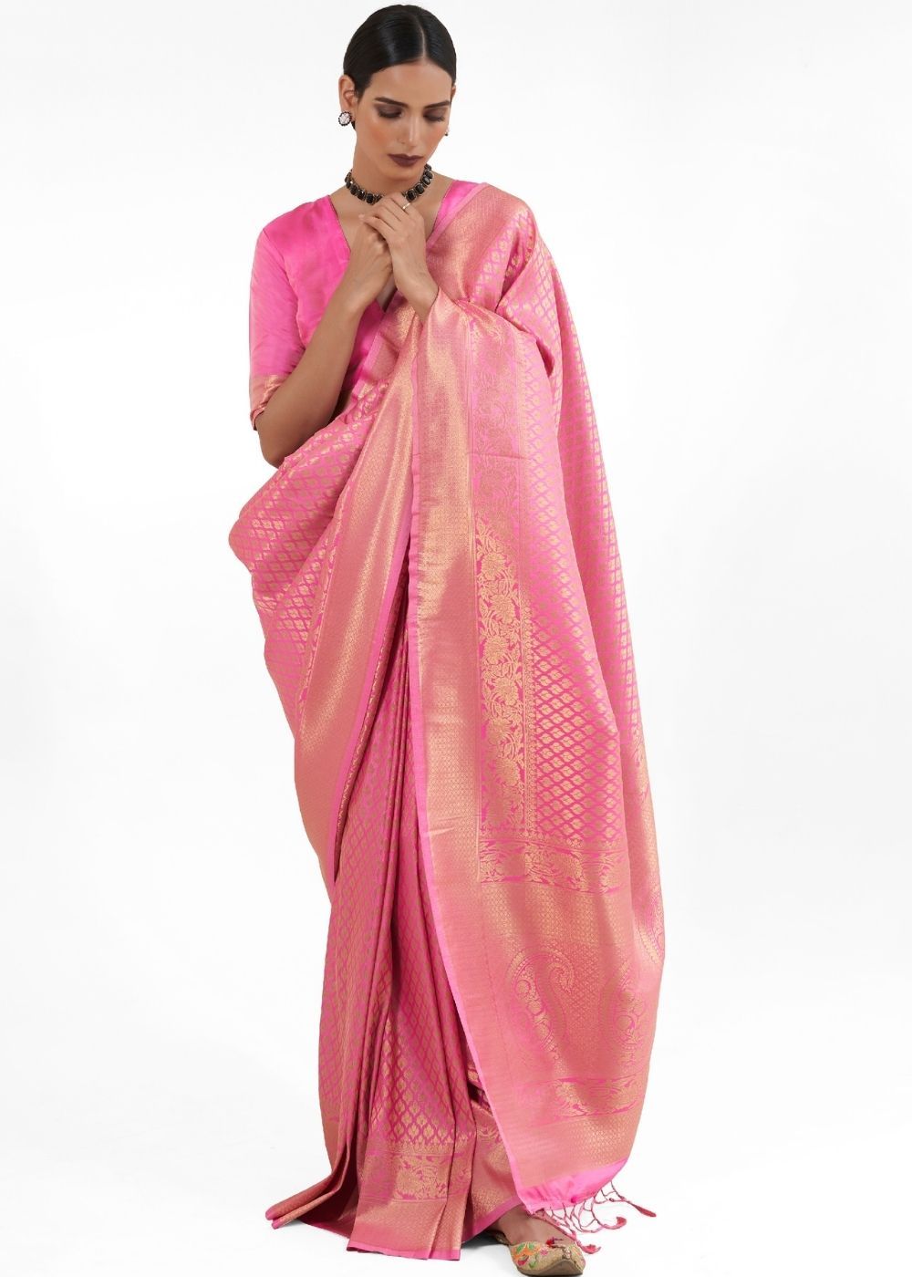 Buy MySilkLove Cinnamon  Pink Zari Woven Kanjivaram Silk Saree Online
