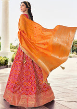 Cinnabar Red and Orange Banarasi Silk Lehenga Choli