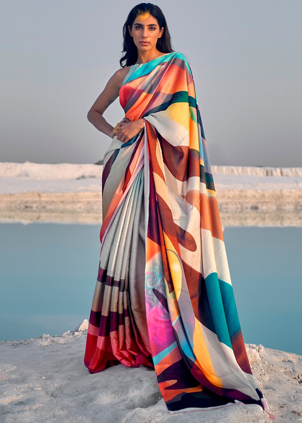 Buy MySilkLove Multicoloured Print Saga Saree Online