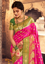 Lipstick Pink Zari Woven Banarasi Saree