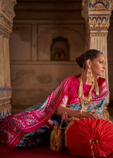 Cascade Blue and Pink Patola Silk Saree