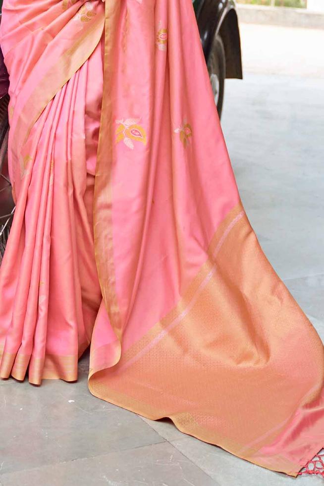 My Pink Zari Woven Chanderi Banarasi saree