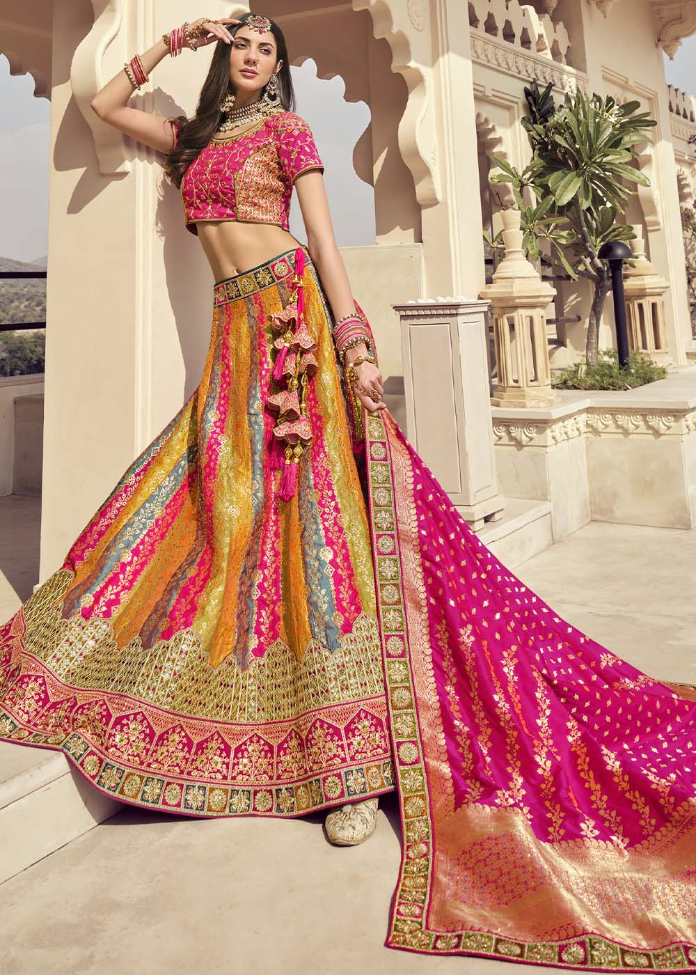 MySilkLove Equator Multi Colour Banarasi Silk Lehenga Choli