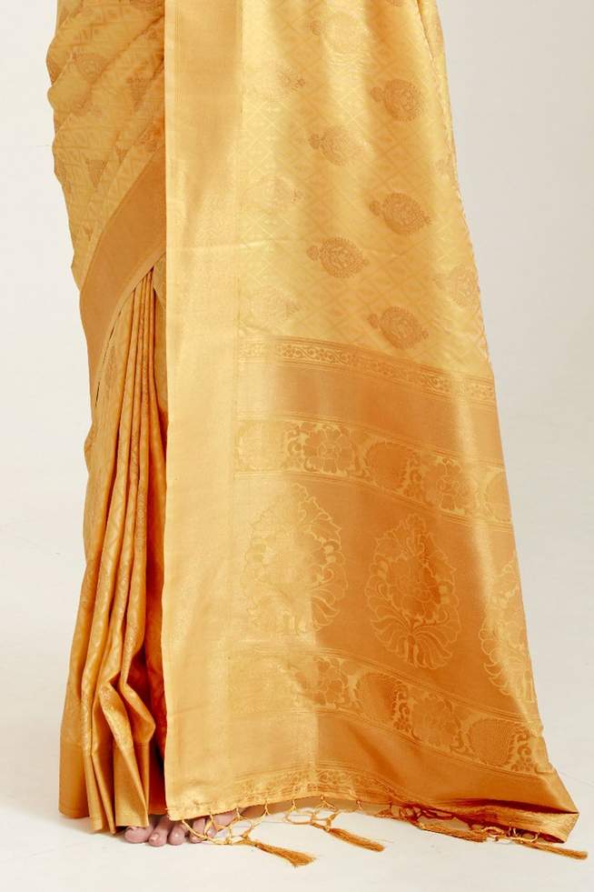 Buy MySilkLove Buff Golden Zari Woven Banarasi Saree Online