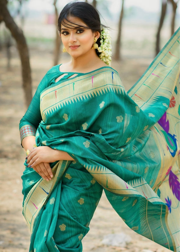 Wintergreen Paithani Tussar Silk Saree