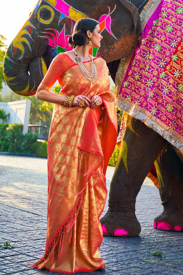Orange Gold Woven Kanjivaram Saree