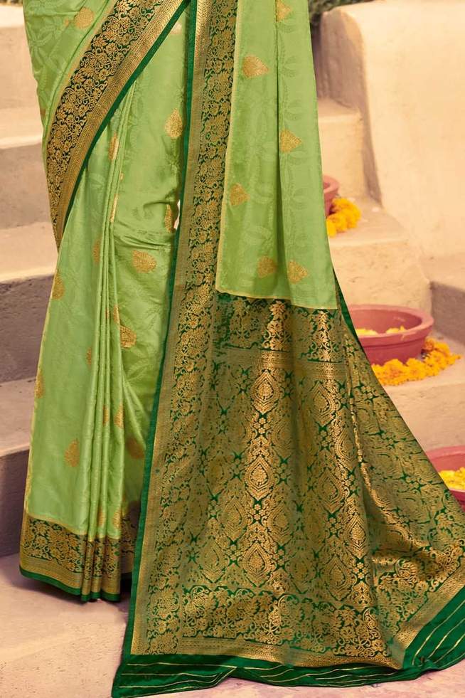 Buy MySilkLove Olive Green Zari Woven Kanjivram Saree Online