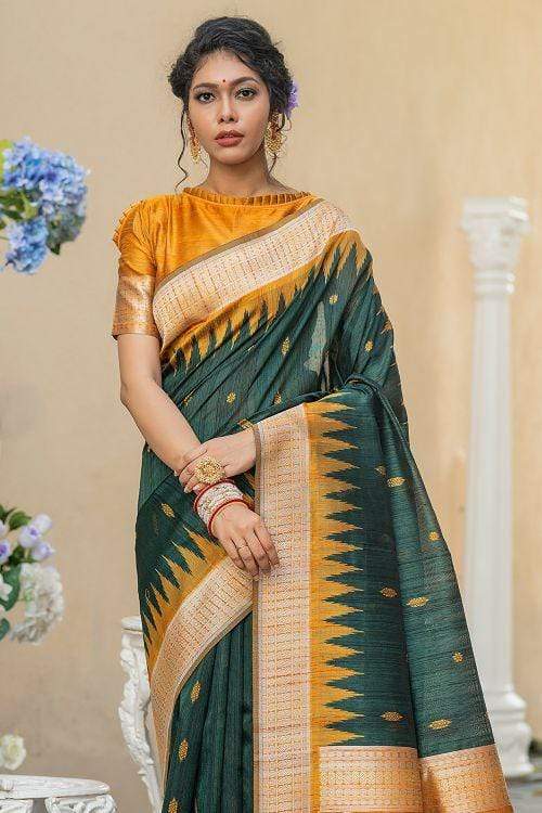 Timber Green Banarasi Raw Silk Saree