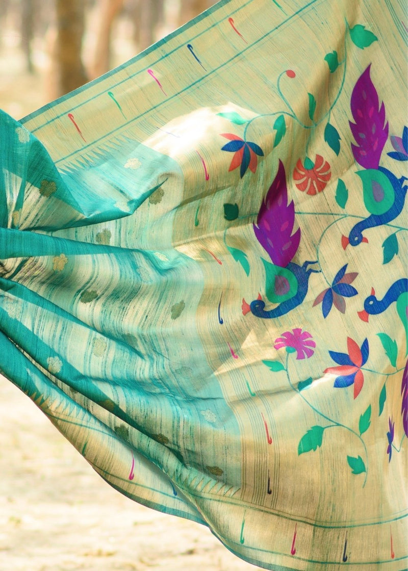 Wintergreen Paithani Tussar Silk Saree